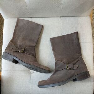 J. CREW Dixon Chocolate Brown Mid Calf Suede Buckle Slip On Engineer Boots Sz 8